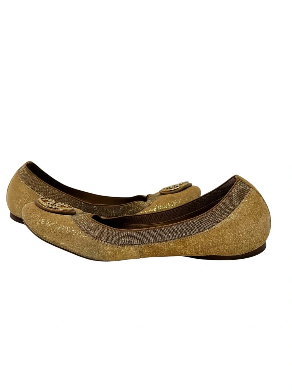 Tory Burch Shimmery Gold Logo Ballet Flats